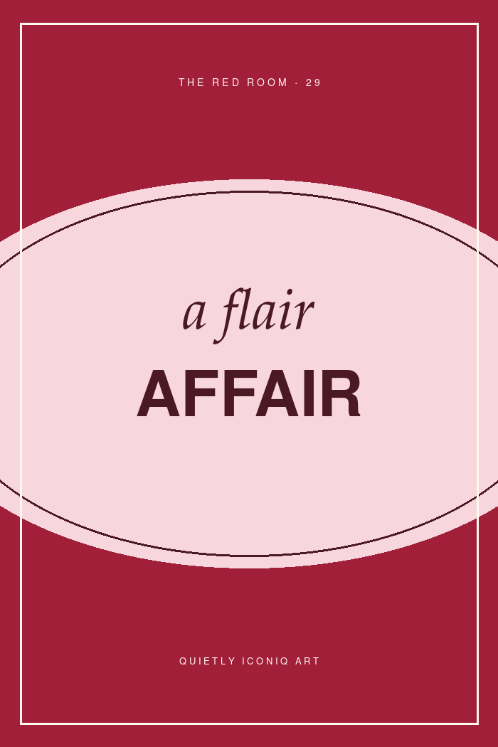 Graphic red and blush typography print reading a flair affair