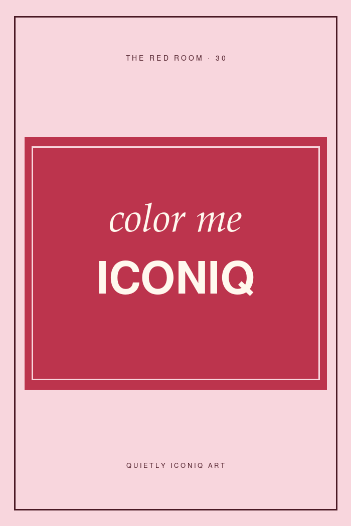 Graphic blush and cherry typography print reading color me Iconiq