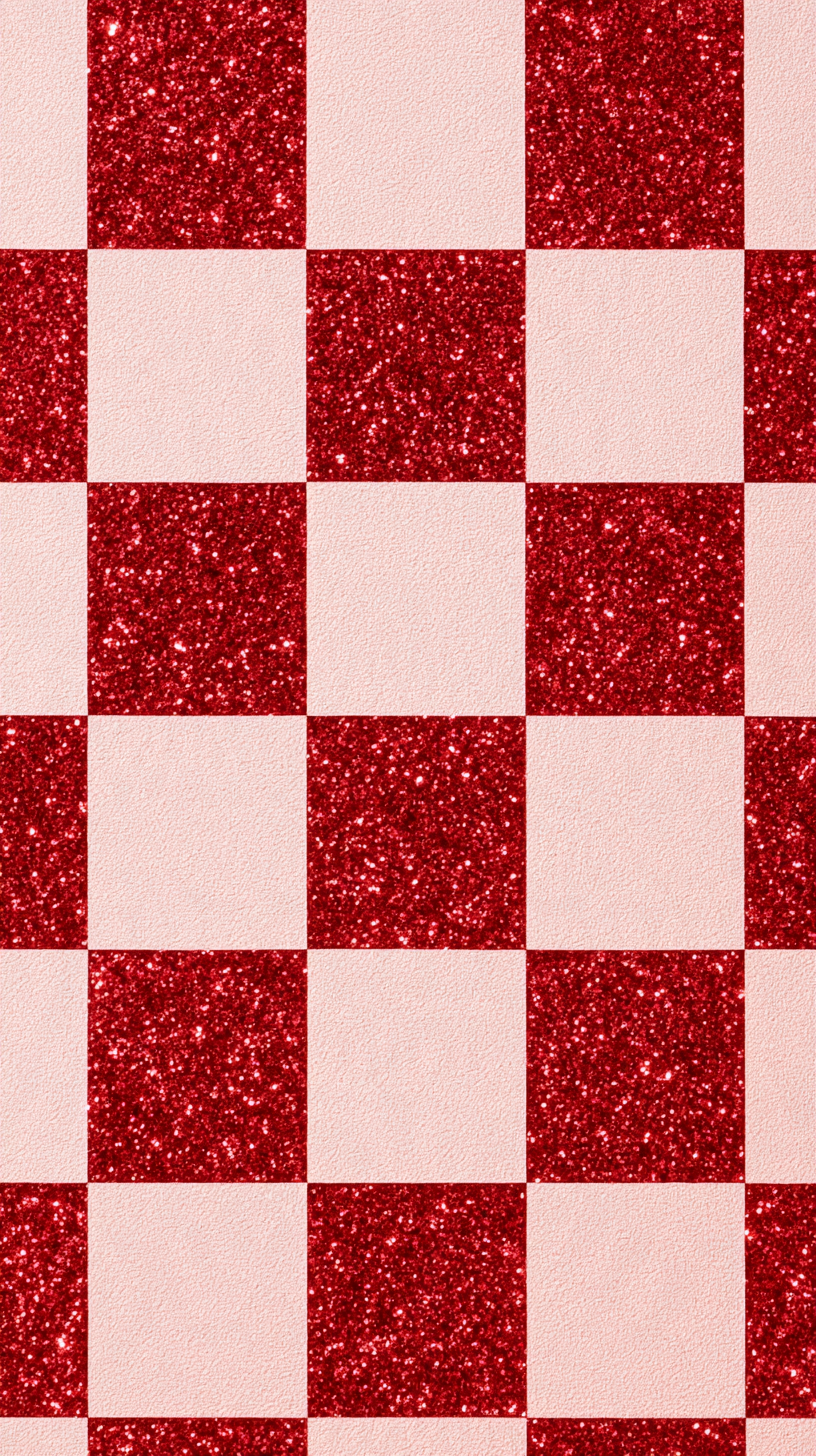 Phone wallpaper 7: Cherry Glitter Checks Repeating checkerboard o