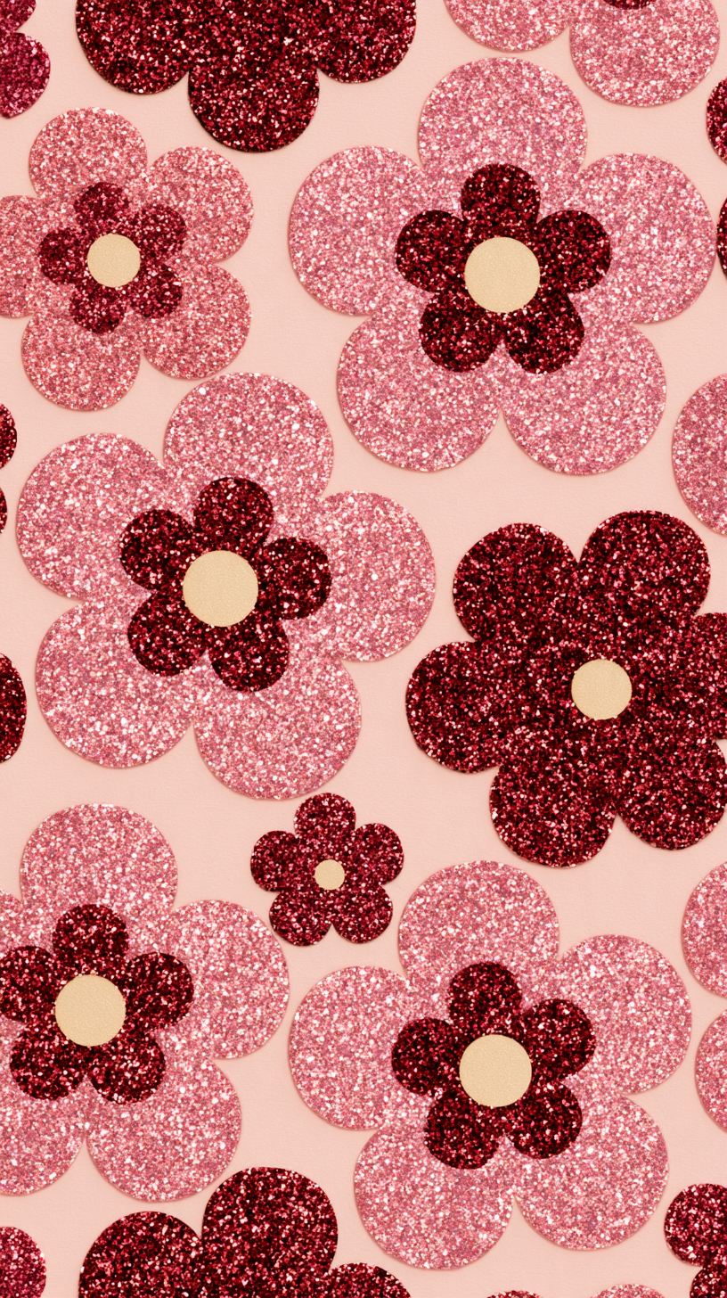 Phone wallpaper 13: Glitter Flower Power Repeating rounded five-pe