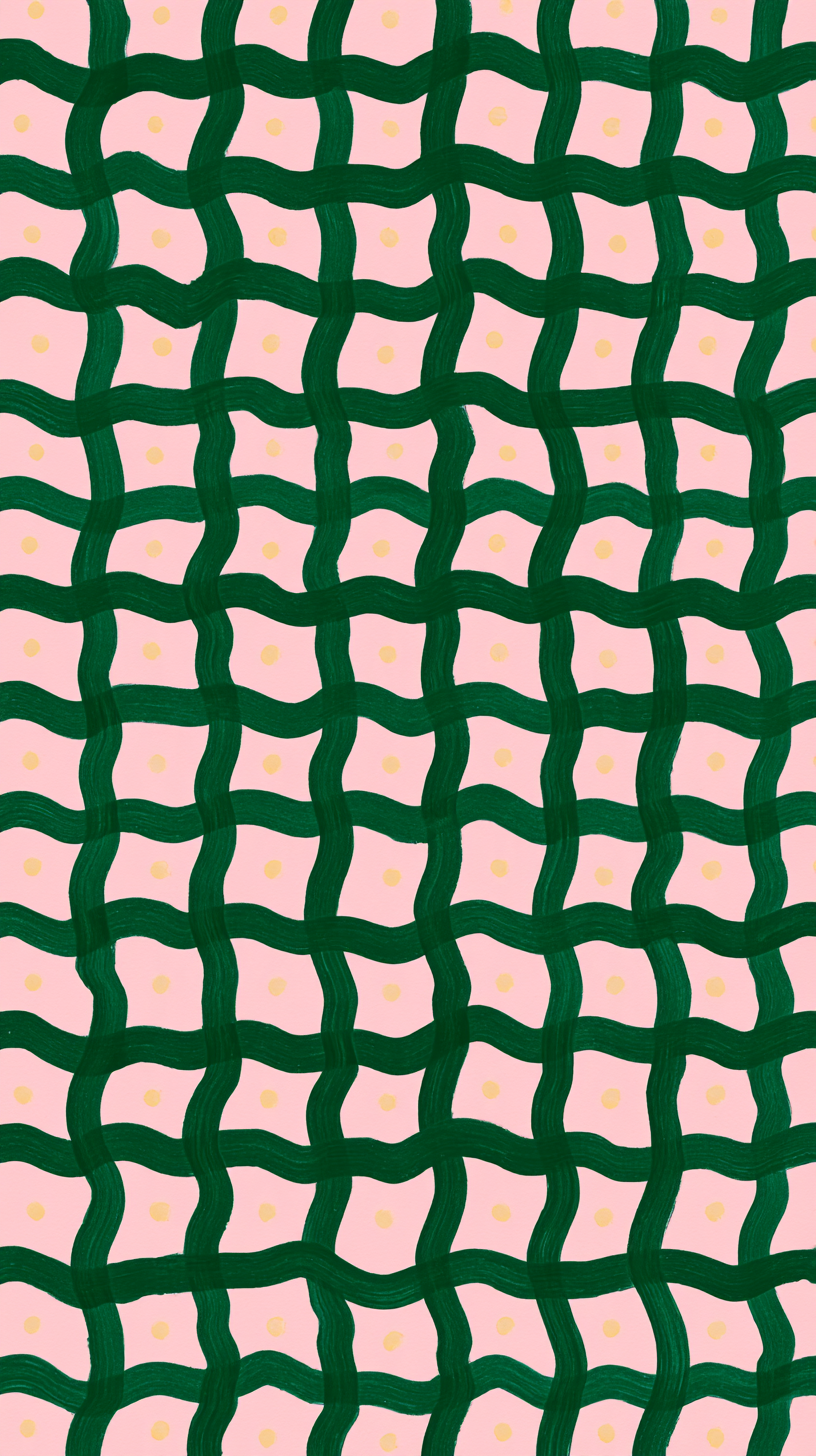 Phone wallpaper 26: Pink Green Wavy Grid Hand-painted forest gree