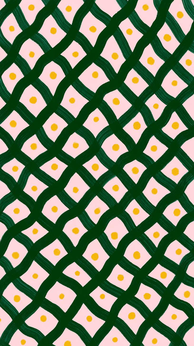 Phone wallpaper 27: Pink Green Wavy Grid Hand-painted forest gree