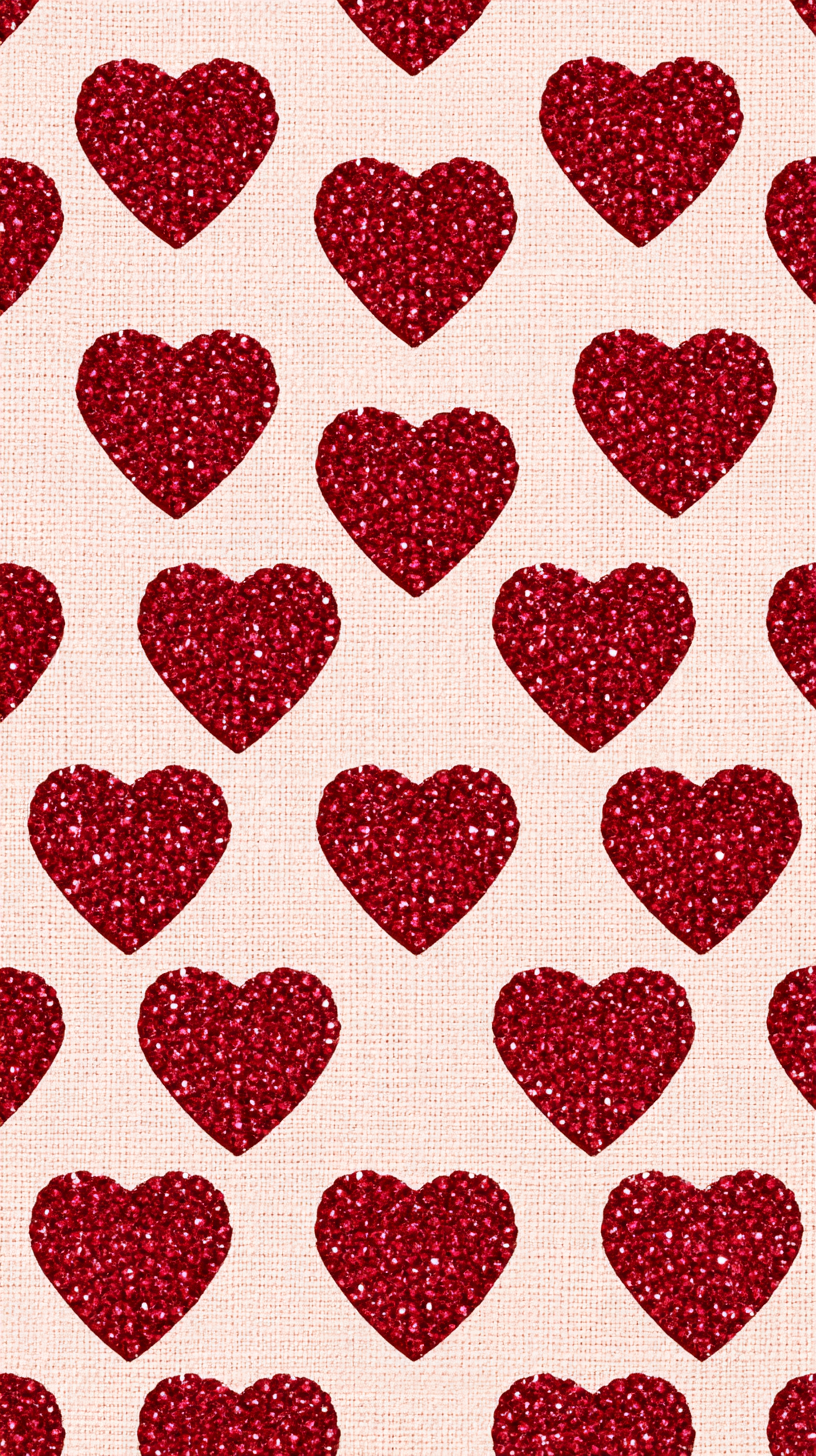 Phone wallpaper 37: Ruby Crystal Hearts Repeating small ruby red p